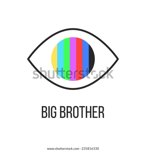 big brother is watching you from TV. concept\
of see hacking, unauthorized access, influence on the consciousness\
of society. isolated on white background. trendy modern logo design\
vector illustration
