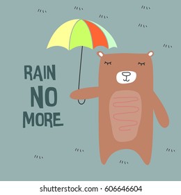 big brown bear holding umbrella for you. awesome t-shirt, mug, bag lunchbox, wallpaper, wrapper, poster and banner flat design for kids. vector illustration