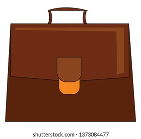 A big brown briefcase with a handle and a golden buckle closure carrying necessary documents vector color drawing or illustration 