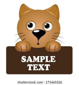 a big brown cat with some text in white background