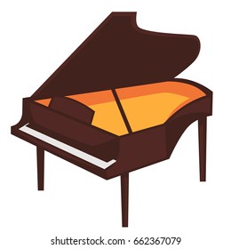 Big brown piano with open top isolated illustration