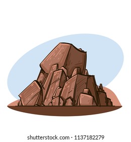 Big brown stone in cartoon style. Landscape element for game design and animation. Vector illustration isolated on white background.