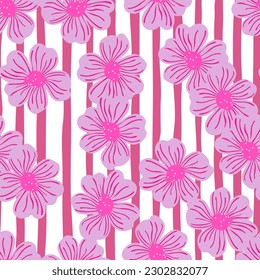 Big bud chamomile flower seamless pattern in simple style. Cute stylized flowers background. For fabric design, textile print, wrapping paper, cover. Vector illustration
