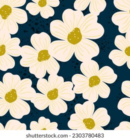 Big bud chamomile flower seamless pattern in simple style. Cute stylized flowers background. For fabric design, textile print, wrapping paper, cover. Vector illustration
