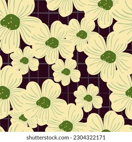 Big bud chamomile flower seamless pattern in simple style. Cute stylized flowers background. For fabric design, textile print, wrapping paper, cover. Vector illustration