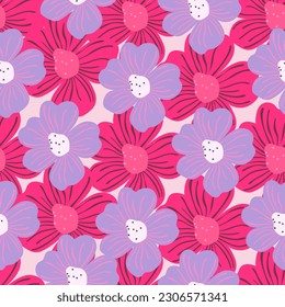 Big bud chamomile flower seamless pattern in simple style. Cute stylized flowers background. For fabric design, textile print, wrapping paper, cover. Vector illustration