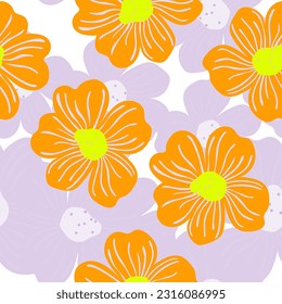 Big bud chamomile flower seamless pattern in simple style. Cute stylized flowers background. For fabric design, textile print, wrapping paper, cover. Vector illustration