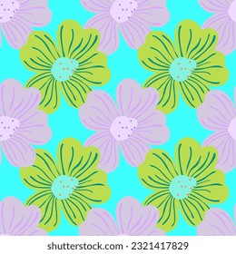 Big bud chamomile flower seamless pattern in simple style. Cute stylized flowers background. For fabric design, textile print, wrapping paper, cover. Vector illustration