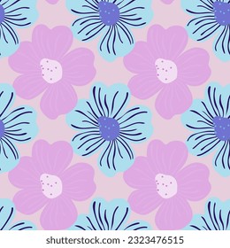 Big bud chamomile flower seamless pattern in simple style. Cute stylized flowers background. For fabric design, textile print, wrapping paper, cover. Vector illustration