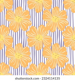 Big bud chamomile flower seamless pattern in simple style. Cute stylized flowers background. For fabric design, textile print, wrapping paper, cover. Vector illustration