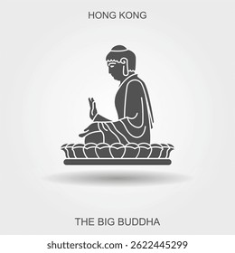 The big Buddha. Hong Kong Tian Tan Buddha. Flat vector icon with shadow