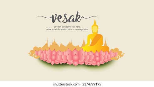 Big buddha sitting on lotus vector background - Magha Puja, Asanha Puja, Vesak Puja Day, Buddhist holiday concept. Thailand culture