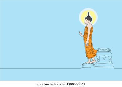 Big buddha statue at Phutthamonthon park in the Phutthamonthon District, Nakhon Pathom Province of Thailand, One single continuous line on background illustration vector.