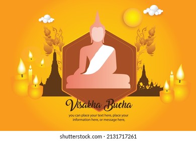 Big buddha temple religion on yellow vector background - Magha puja day, Vesak day banner, Thailand culture