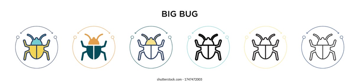 Big bug icon in filled, thin line, outline and stroke style. Vector illustration of two colored and black big bug vector icons designs can be used for mobile, ui, web