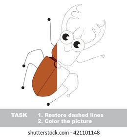Big bug in vector colorful to be traced. Restore dashed line and color the picture. Visual game for children. Worksheet to be colored.