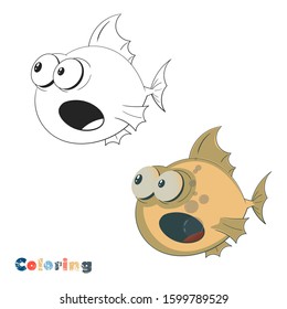 Big bug-eyed fish. Vector coloring on the theme of fishing on a white isolated background with color illustration.