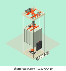 Big building elevator concept background. Isometric illustration of big building elevator vector concept background for web design