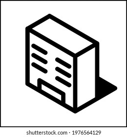 Big building icon in isometric flat design with black color and shape of a shadow.