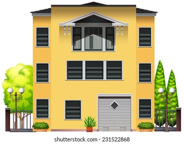 A big building with trees on a white background 