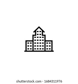 Big building vector icon in linear, outline icon isolated on white background
