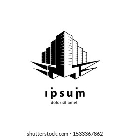Big buildings complex icon. Skyscraper construction logo template for the business card, branding and corporate identity.