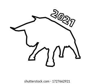 Big bull animal silhouette new year 2021 symbol white background
