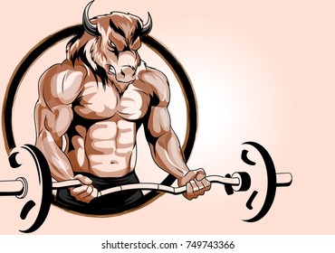 big bull with a barbell