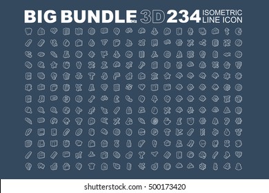 Big bundle of 3d isometric line icons, creative, education, food, industrial, media, business, medical, nature, shopping, science, sport, technology, transportation, travel, web, religion, christmas