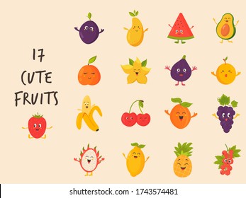 Grosses Bündel von süßen Früchten Zeichen Pflaume, Ananas-Banane Kirsche etc. Vector Illustration