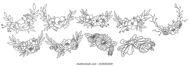 Big bundle of floral frames. Vector hand drawn border