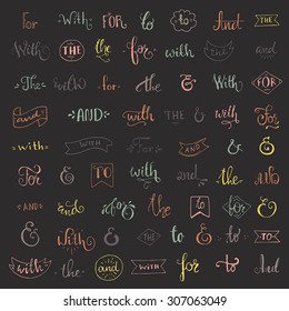 Big bundle of handdrawn catchwords and ampersands. Handsketched set of design elements. Vector isolated design elements for save the date cards and wedding invitations.
