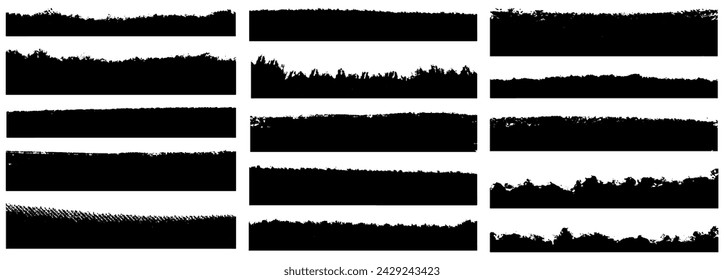 Gran paquete de pinceladas de tinta. Textura sucia de la acuarela, cuadro, marco, fondo del grunge, rectángulo, salpicadura. Colección de pinceles de líneas pintadas Grungy. Juego de pinturas de pincel de forma cuadrada en blanco y negro