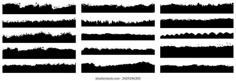 Big bundle of ink brush strokes. Grunge badge brush, box, frame, grunge background, Rectangle, splash. Vector paintbrush set. Black and white blob distress droplet grungy texture onyx canvas daub line