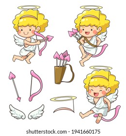 Gran grupo de afiches aislados lindos de ángeles niños de fondo Colección, personajes de dibujos animados en el concepto de niños, ilustración plana de vector colorido