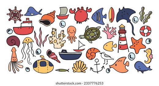 big bundle of ocean cartoon illustration element