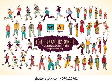 Big bundle people characters doodles color icons. Color vector illustration. EPS8