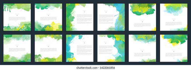 big bundle set of bright green vector watercolor background useful for any project where a platter of color makes the difference for poster brochure or flyer color colour water white nature kid star g