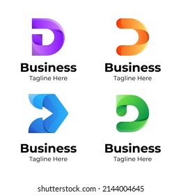 Big bundle set of colorful letter D logo design. Vector design element, with variety d logo gradient style element, business sign, logos, identity, vector illustrations.