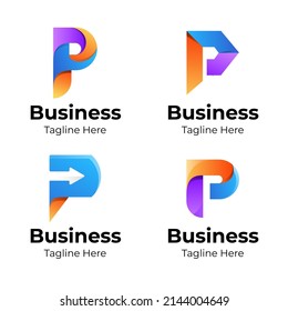 Großes Bündel von bunten Buchstaben p Logo Design. Vektordesign-Element, mit Vielfalt p Logo Farbverlauf-Stil Element, Geschäftszeichen, Logos, Identität, Vektorgrafiken.