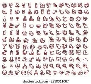 Big bundle, set of food, drinks, peoples, vegetables, technology icons vector collection illustrations. fine line icons for your design, web and ui, ux icon