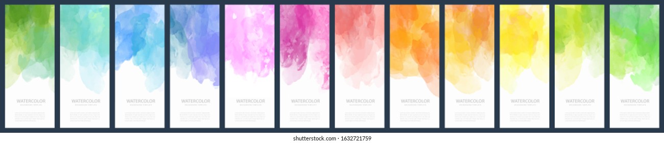big bundle set of light colorful vector watercolor vertical backgrounds for poster banner or flyer color colour water white kid star rainbow texture colourful abstract background scene edge paint colo