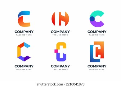 Gran conjunto de diseño de logotipo de letra C minimalista. Elemento de diseño de vectores, con elemento logotipo de varianza monograma C, signo comercial, logotipos, identidad, vector