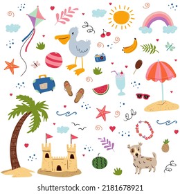 Big bundle set with summer elements. Vector illustration