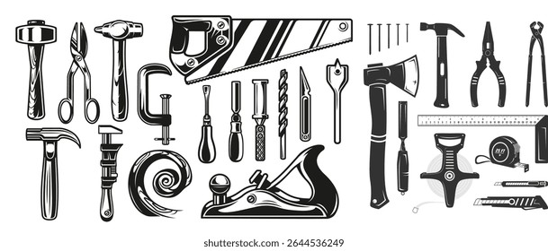 Big bundle vector illustrations for carpenter tools theme on white background