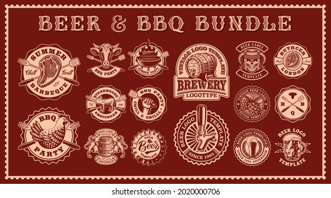 Ein großes Paket von Vintage-Abzeichen für Themen wie Bier, BBQ und Butcher Shop