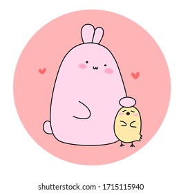 Big bunny cuddle cute little chick