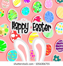 big bunny ears and egg on pink back ground,Happy easter concept,Holidays vector.