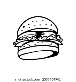 big burger cheese cartoon drawing coloring line art style sketch classic vintage design illustration