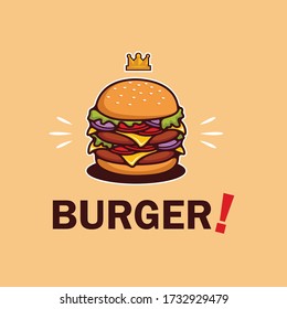 Big Burger Factory Logo. Fast Food Hamburger Restaurant Emblem Vector Illustration - Vector